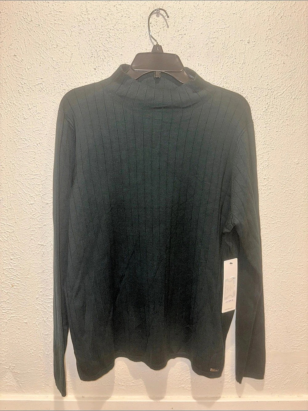 Calvin Klein Ribbed Mock Neck Sweater Green Large NWT
